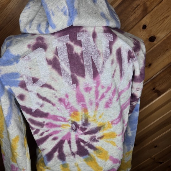 Victoria's Secret Pink Hoodie Tie Dye Full Zip Size S Heather Stone Gray Dahlia - Picture 4 of 5
